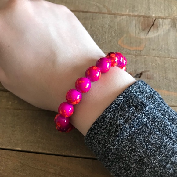 Handmade Bright Orange and Pink Bracelet - Picture 2 of 2